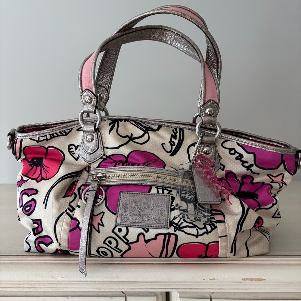 Coach Poppy Petal Print Rocker Lurex Shoulder Bag